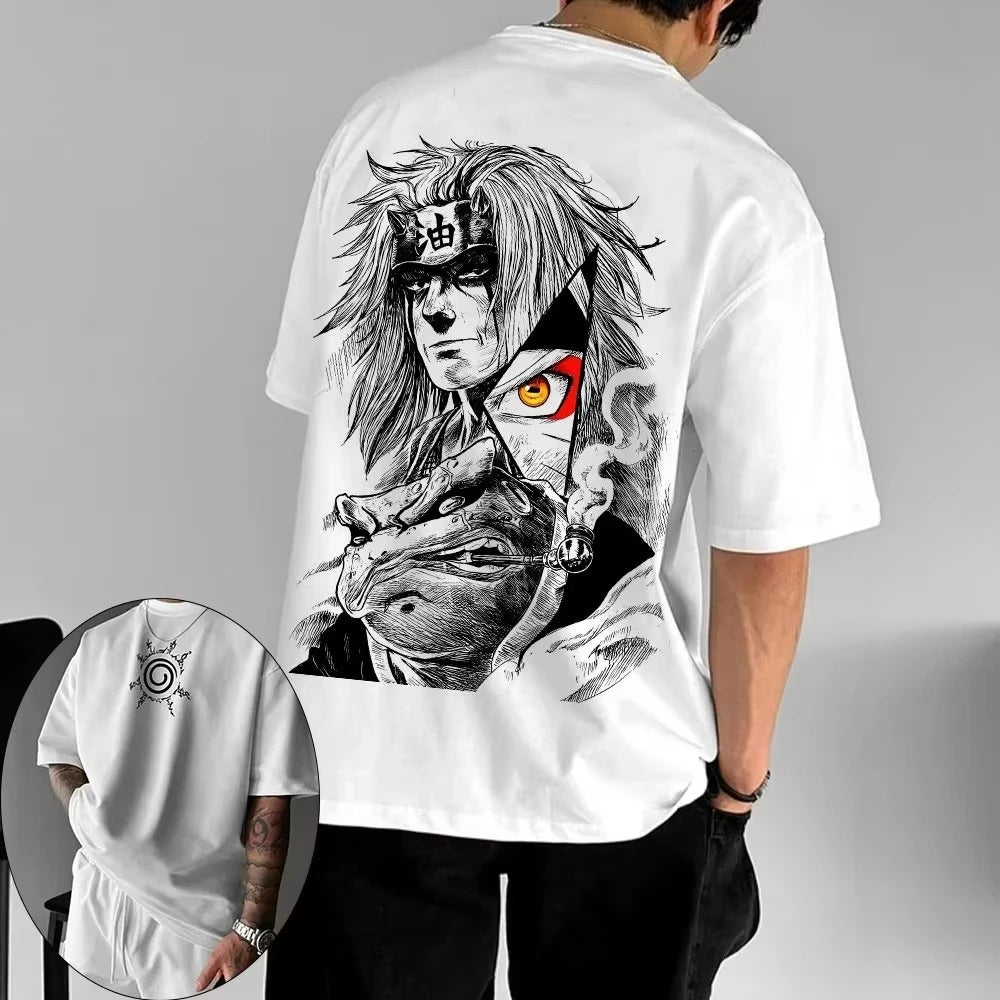 Naruto Men's T-shirt Jiraiya Summer and Autumn Anime Boys' Children's Wear Short-sleeved Retro Harajuku Style Parent-child Wear！
