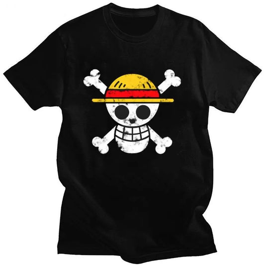 One Piece Straw Hat Jolly Roger T-Shirt, Anime Skull Logo Casual Black Streetwear Tee Summer Men's and Women's Printed T-Shirts