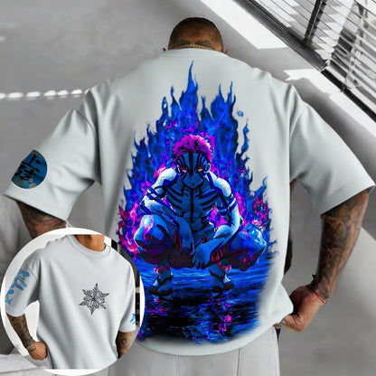 Demon Slayer Men's and Women's T-shirt Summer New Akaza Anime Printed Harajuku Plus Size Trend Y2K Casual Loose Parent Child Top