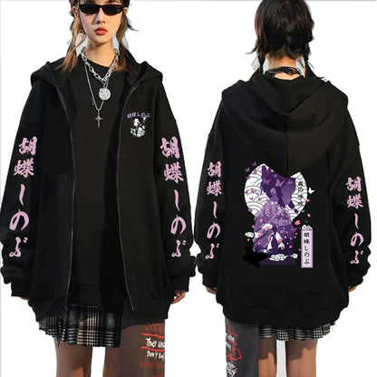 Demon Slayer Men's and Women's Zipper Coat Hoodie Sweater Long-sleeved Jacket Kochō Shinobu Japan Anime Spring and Autumn Top