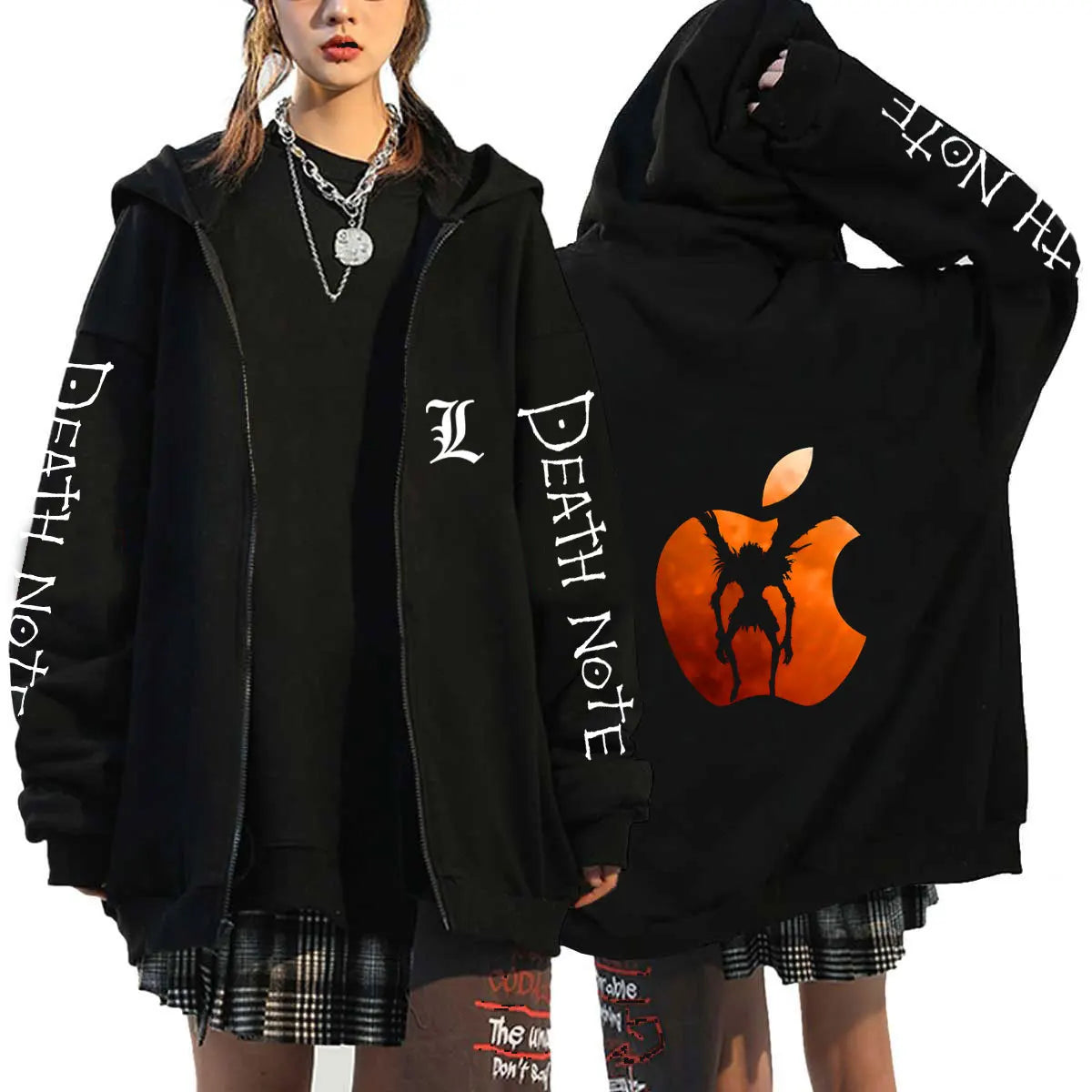 Men And Women Death Note Zip Up Hoodies Harajuku Unisex Zipper Jacket Hoody Sleeve Light Print Ryuk And Yagami Classic Simple